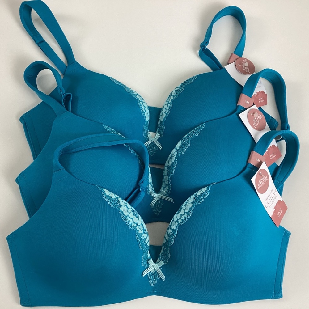 Cacique Polyamide No Wire Uplift Plunge Bra Sizes 32B Caribbean Blue NWT